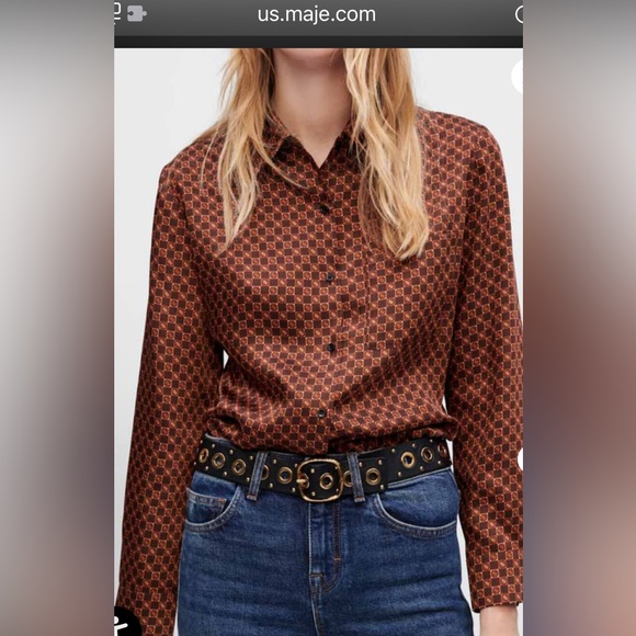 NWT$340 MAJE S (FR1) Women’s Blouse Shirt Brown Geometric Pattern (pls READ) - Picture 1 of 11